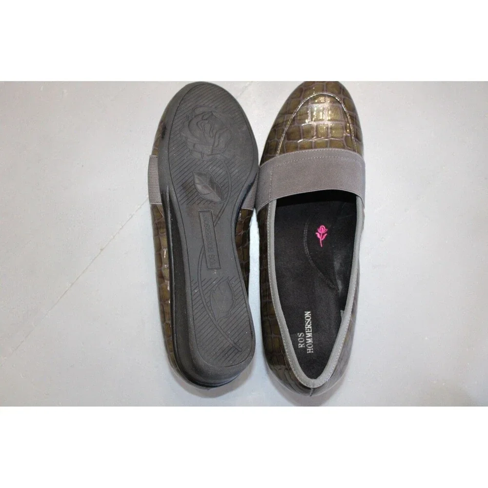 Ros Hommerson Erica Wedge Loafers 10W‎ Croc Patent Leather Comfort Slip On